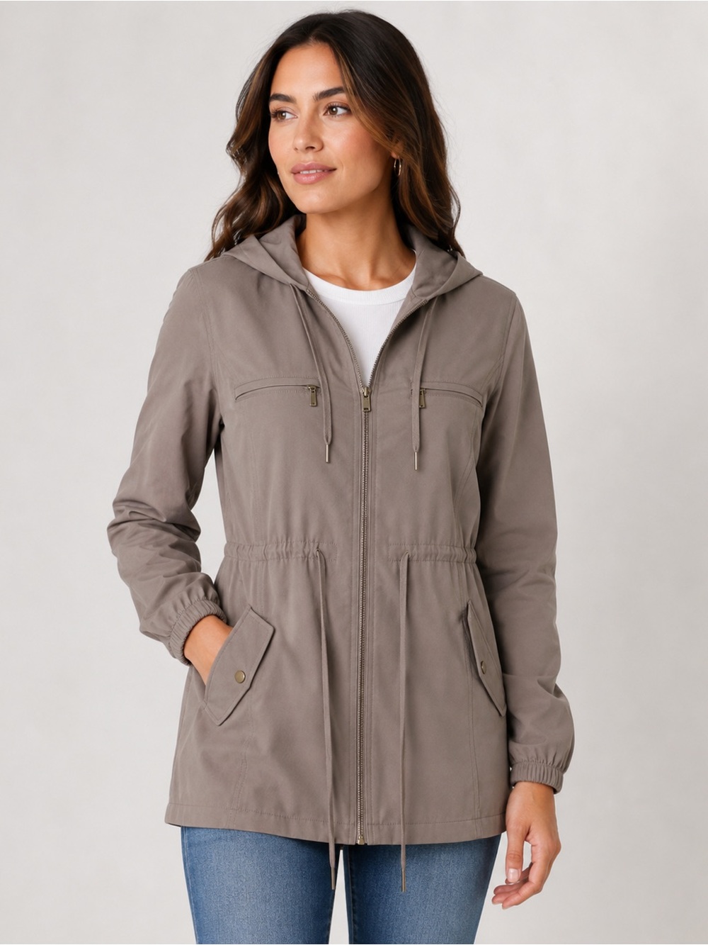 Torrid taupe hooded utility jacket. Size 1